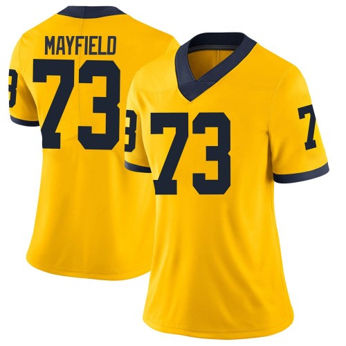 Jalen Mayfield Michigan Wolverines Women's NCAA #73 Maize Limited Brand Jordan College Stitched Football Jersey ERB5354VM